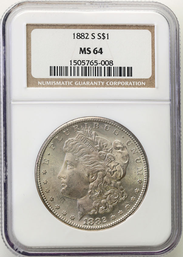 USA. 1 dolar 1882 S, San Francisco NGC MS64